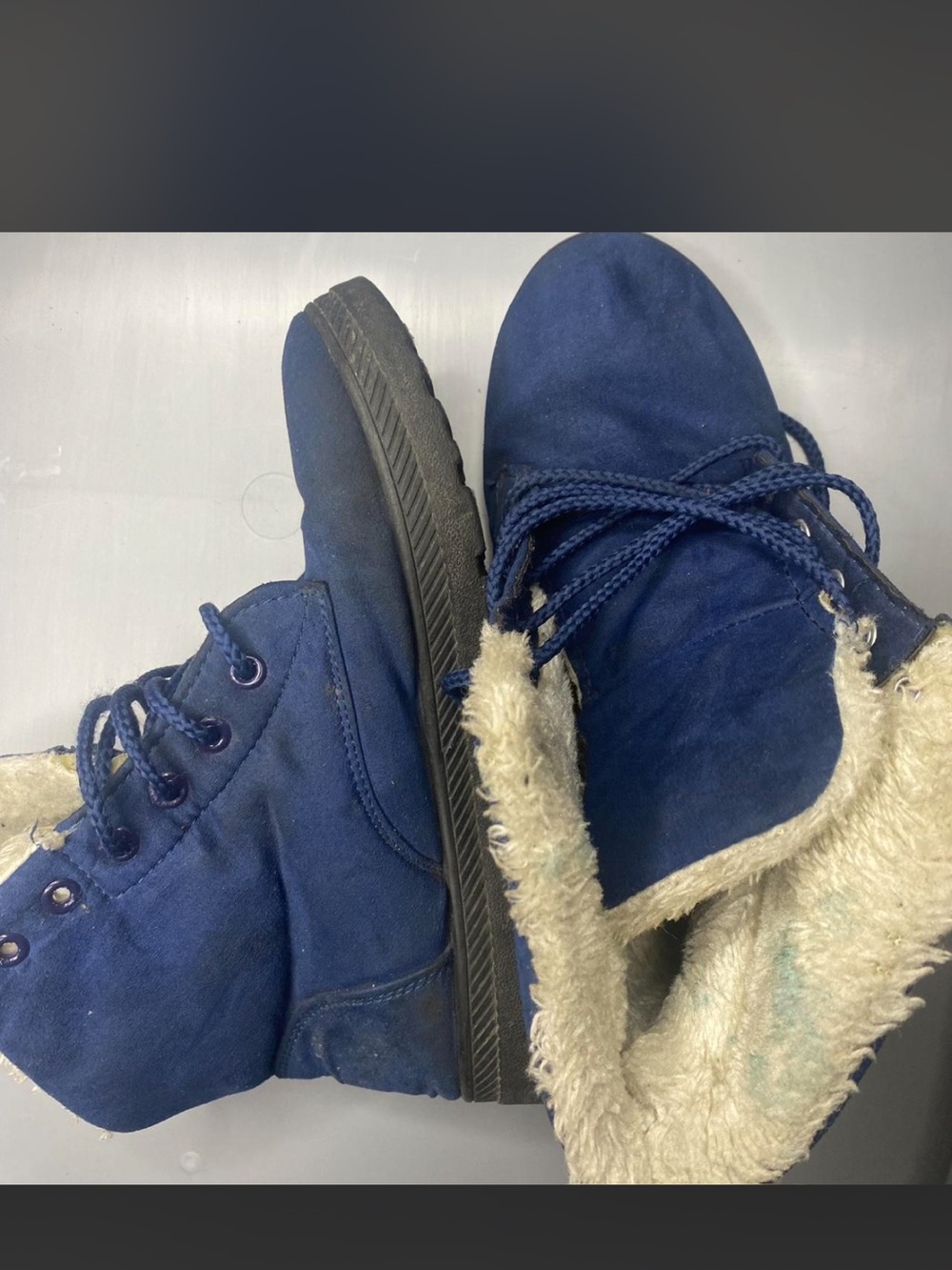 Jordan Kids Navy Blue Faux Fur Lace-Up Boots